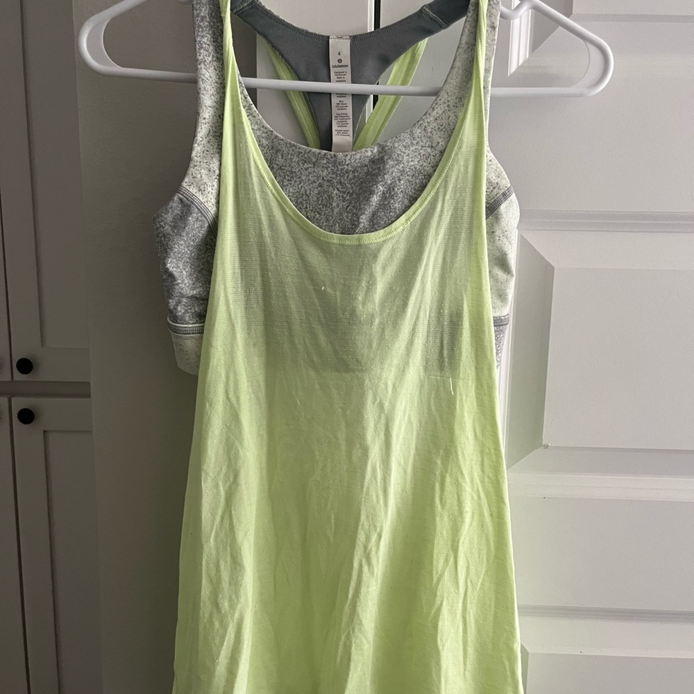 lululemon athletica Neon Lime Racerback Tank with Heather Gray Built-In Bra